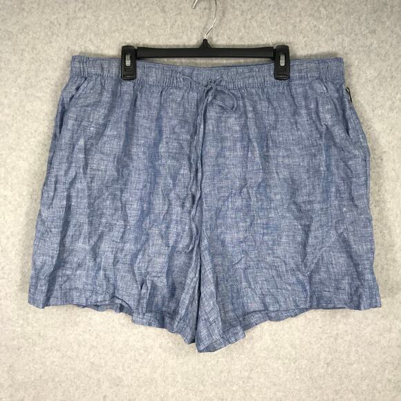 Tahari Pants - Tahari Shorts 2X Linen Chambray Pull On Pockets Quiet Lagom Beach Resort Casual